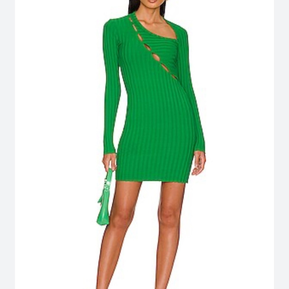 Cotton Citizen Green Ribbed Bodycon Dress Small NWT Cutout Stretch Mini USA Made